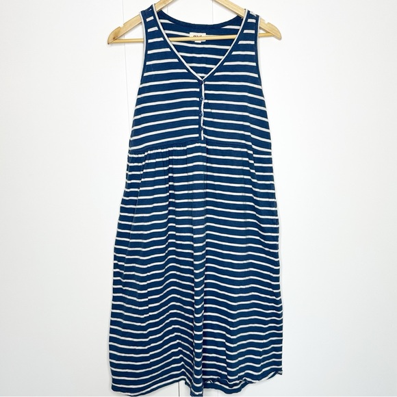 Pact Relaxed Slub Henley Tank Dress Medium Blue stripe organic Cotton coastal - Picture 5 of 15